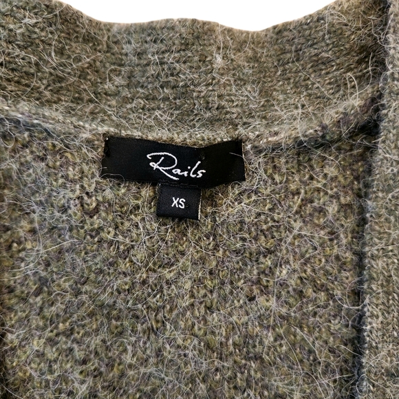 Rails Runi Green Gray Camouflage Button Cardigan Alpaca Wool Fuzzy Thick Knit XS - Picture 3 of 7
